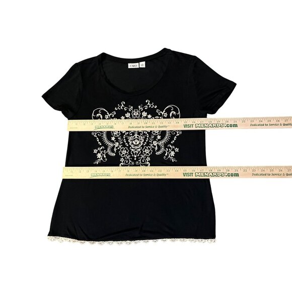 Cato T-Shirt Womens M Used Black Beige Lace - Picture 9 of 13